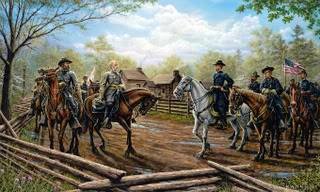 painting of the first meeting between Generals Sherman and Johnston